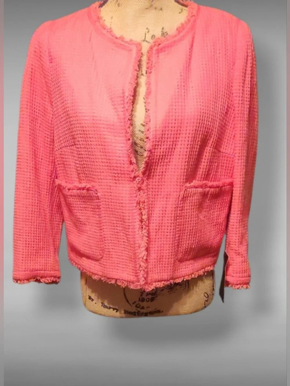 Zara Basic Tweed Frayed Edge Cropped Jacket/Blazer